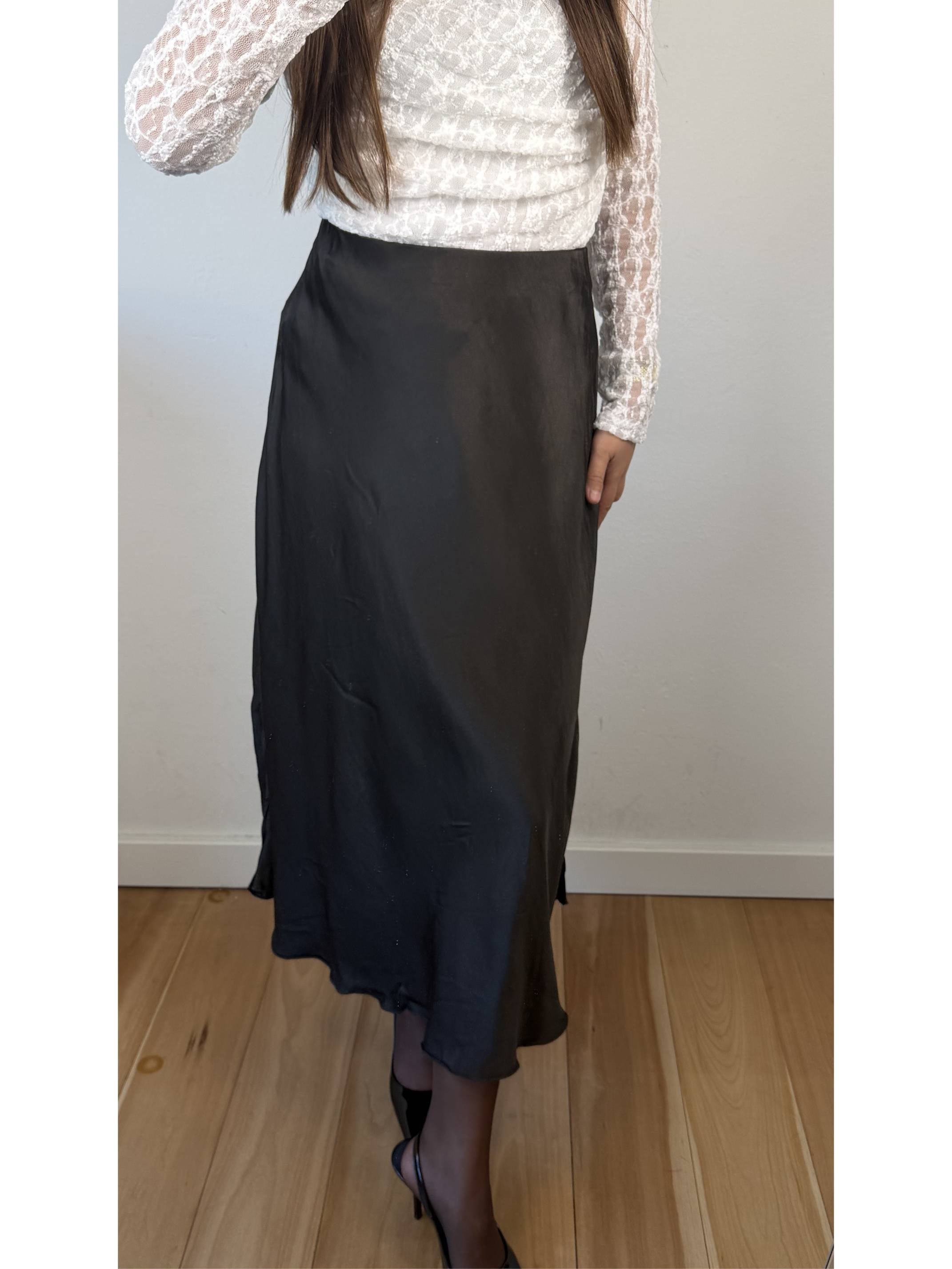 Toor satijnlook rok bruin