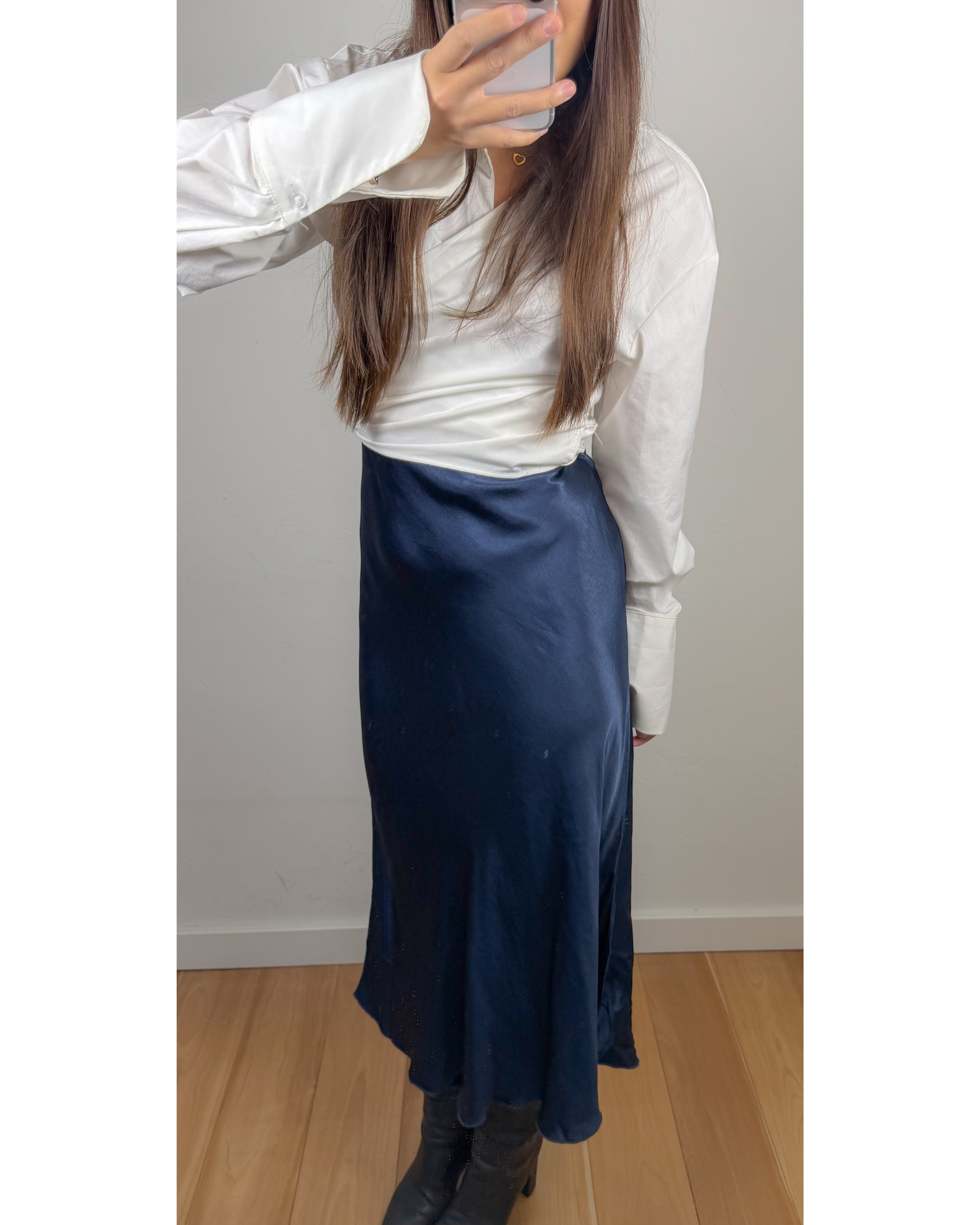 Toor satijnlook rok blauw
