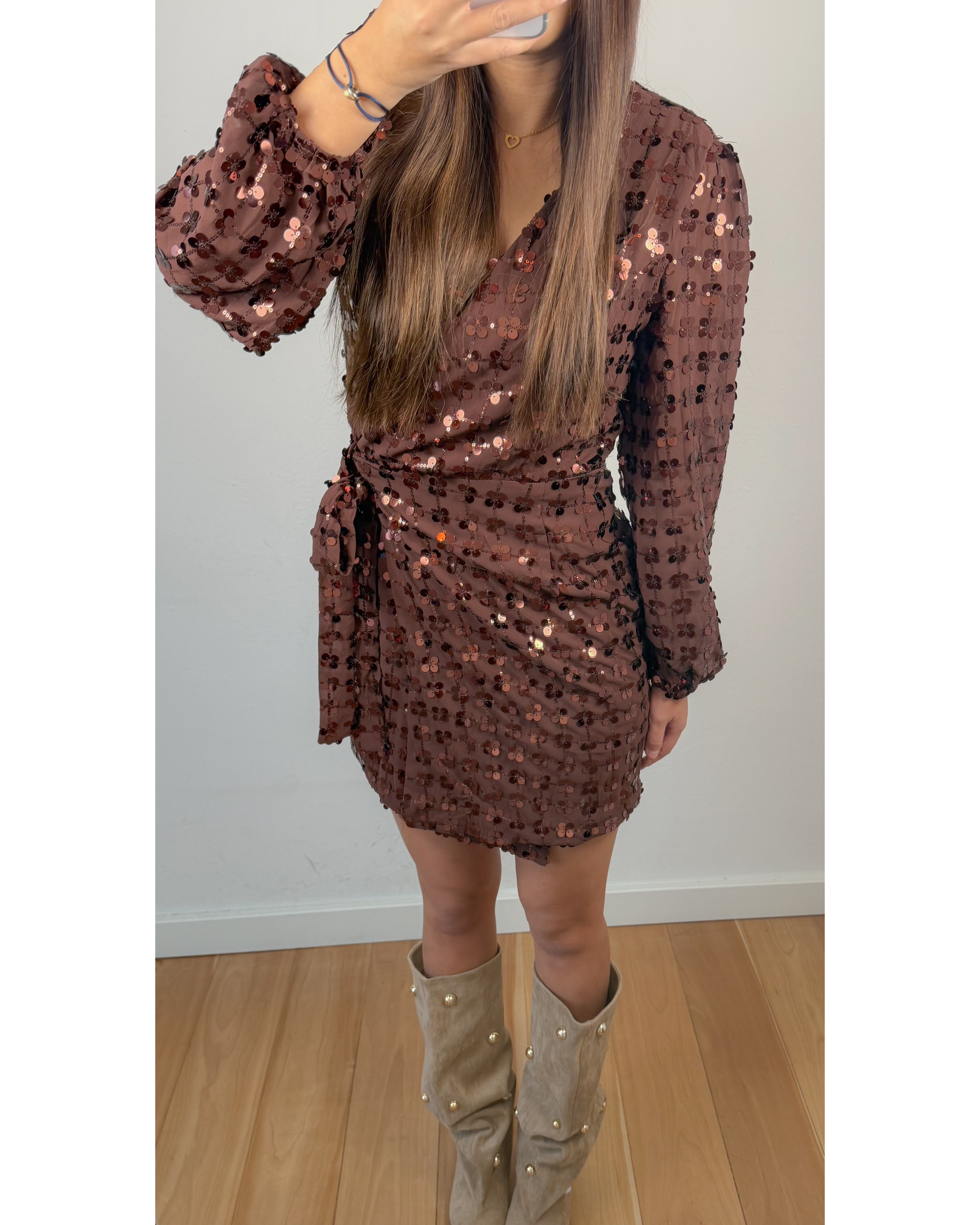 Toor donkerbruin pailletten jurkje